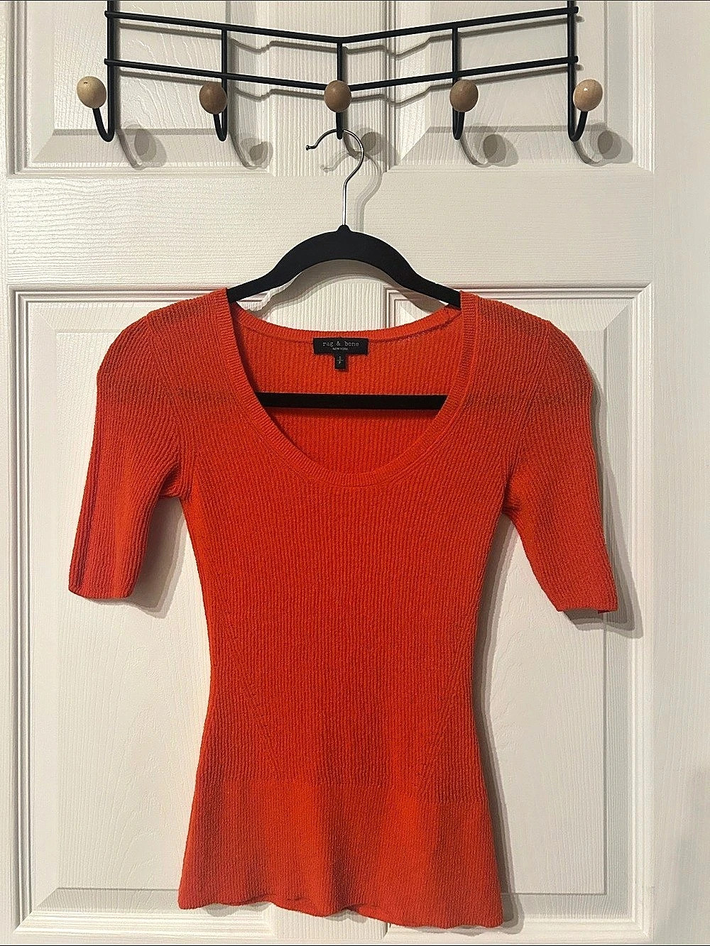 rag & bone Rib Knit Short Sleeve Top in Orange Size Small